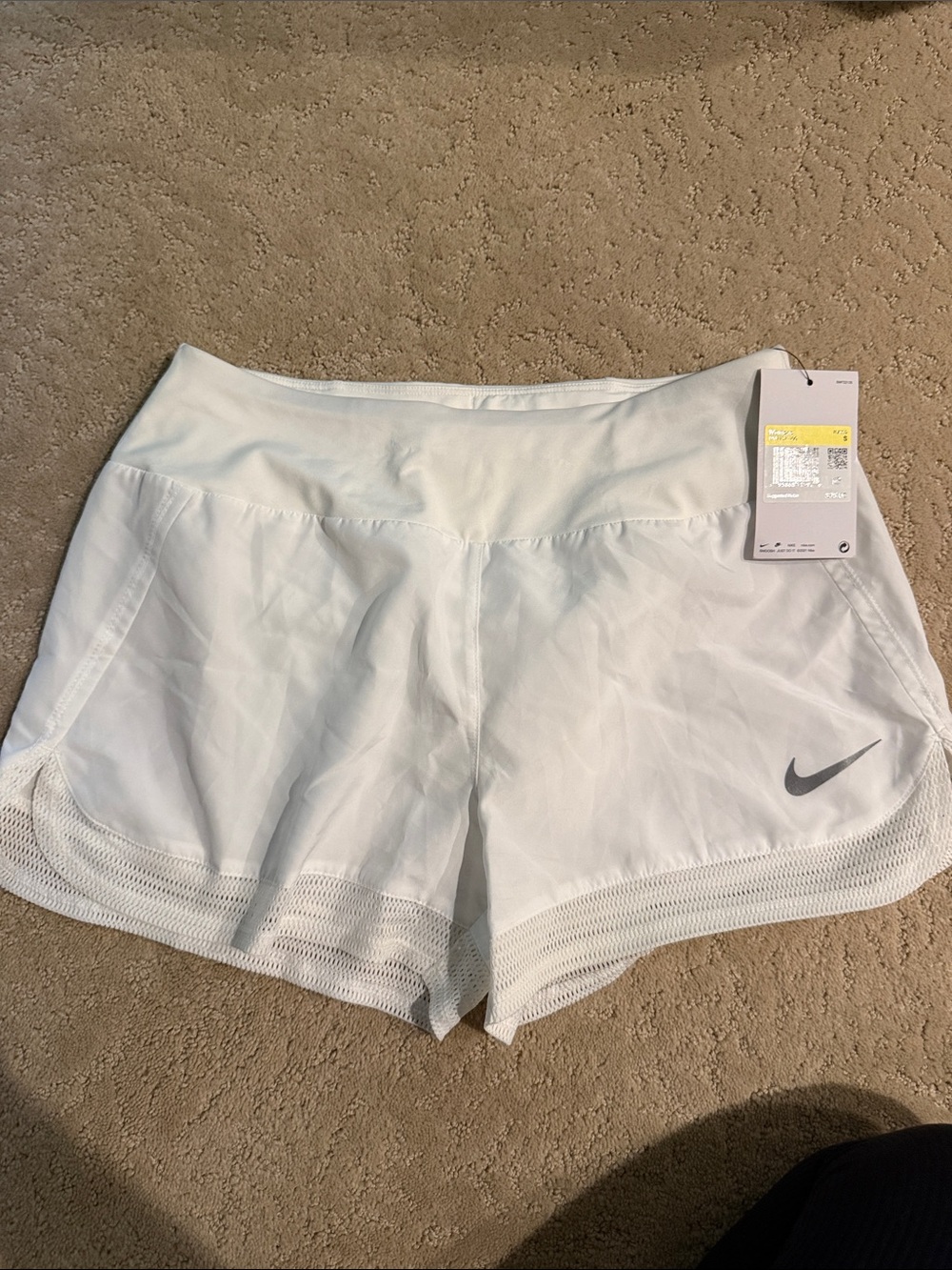 Nike Women’s White Athletic Mesh-Trim Running Shorts
